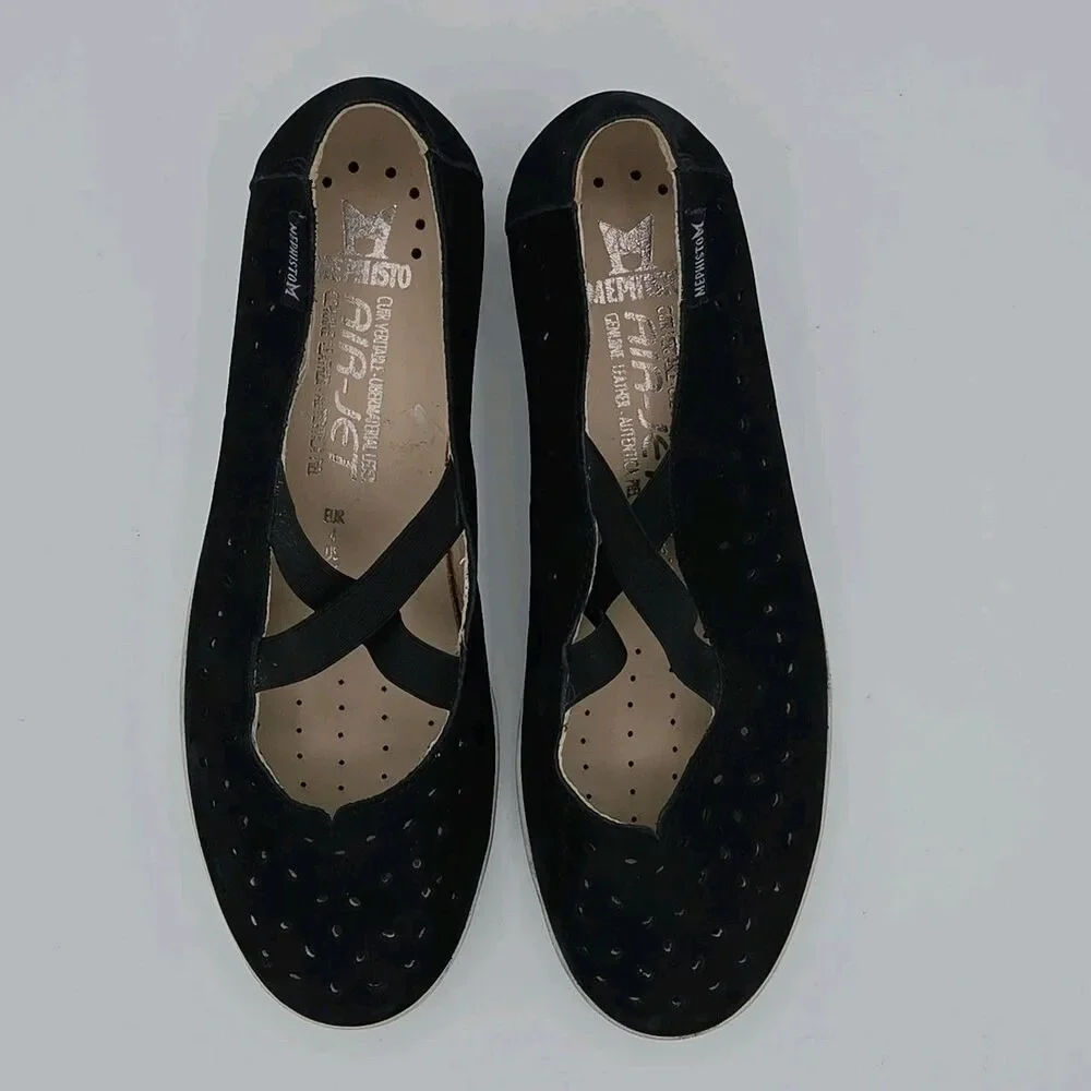 Mephisto Karla Perforated Ballet Flats Women Size 6.5 Black Suede Comfort Shoes